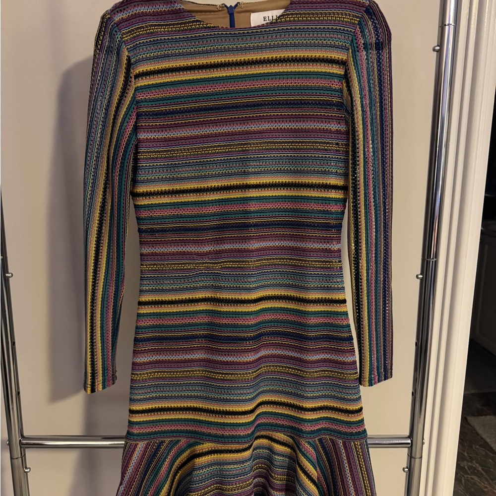 Elliatt Blue Green Fit and Flare Long Sleeve Dress